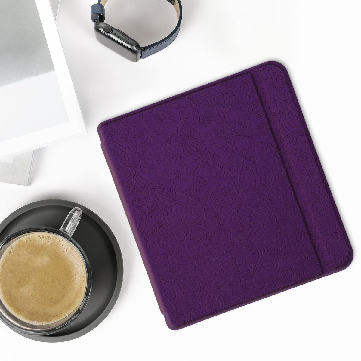 Étui kwMobile compatible avec la Libra 2 de Kobo - Étui folio en cuir de  polyuréthane pour liseuse de style livre - Violet