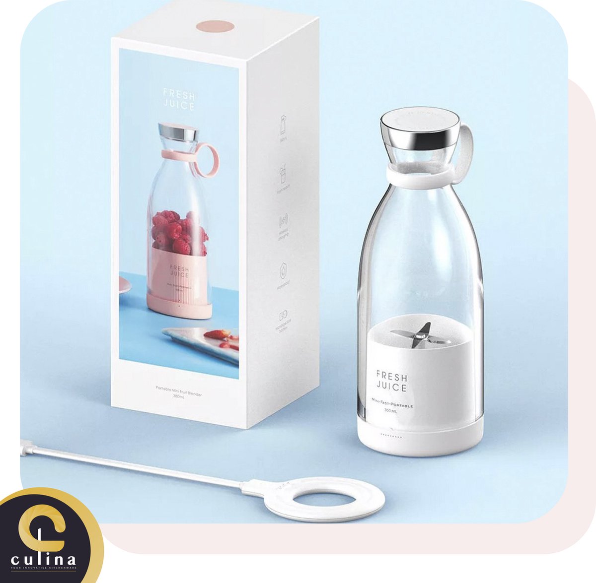 Proun Mini Blender Portable - Smoothie To Go - Sans Fil - Avec Livre De  Cuisine - Rose