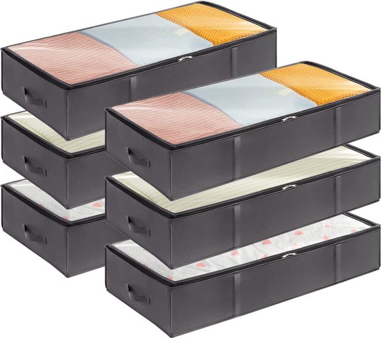 GoMaihe Organizer voor onder het bed met 360° draaibare wielen, opbergdoos voor onder het bed met metalen frame, met 1 bodempaneel 2 verstelbare verdelers, met kijkvenster en 3 handgrepen