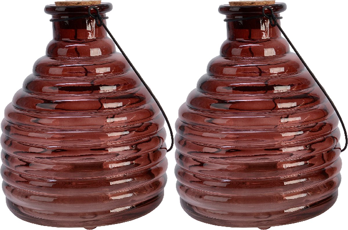 Decoris Wespenvanger/wespenval met hengsel - 2x - glas - D13 x H17 cm