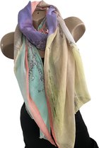 Dames Lange Sjaal met bloesem opdruk X-627 180/85CM oranje/paars/groen