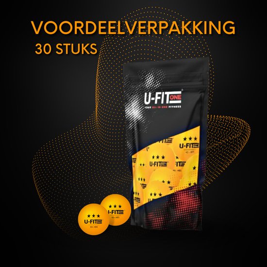 Voordeelverpakking 30 stuks U-Fit One tafeltennisballen, oranje, met drie sterren.