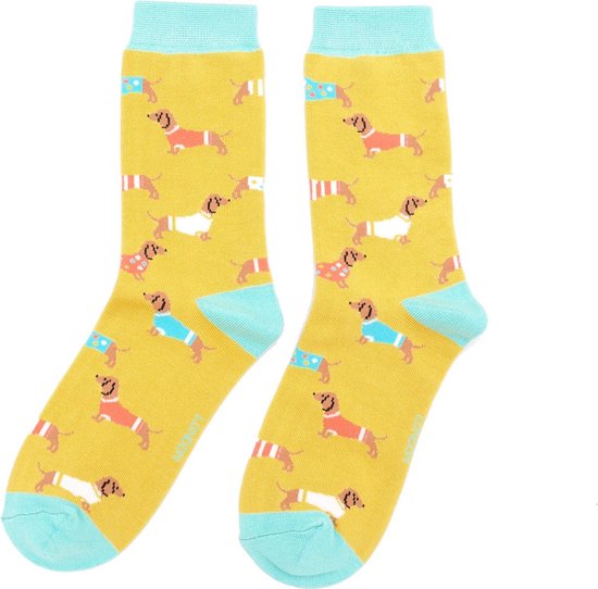 Miss Sparrow Bamboe sokken dames pups in coats - yellow
