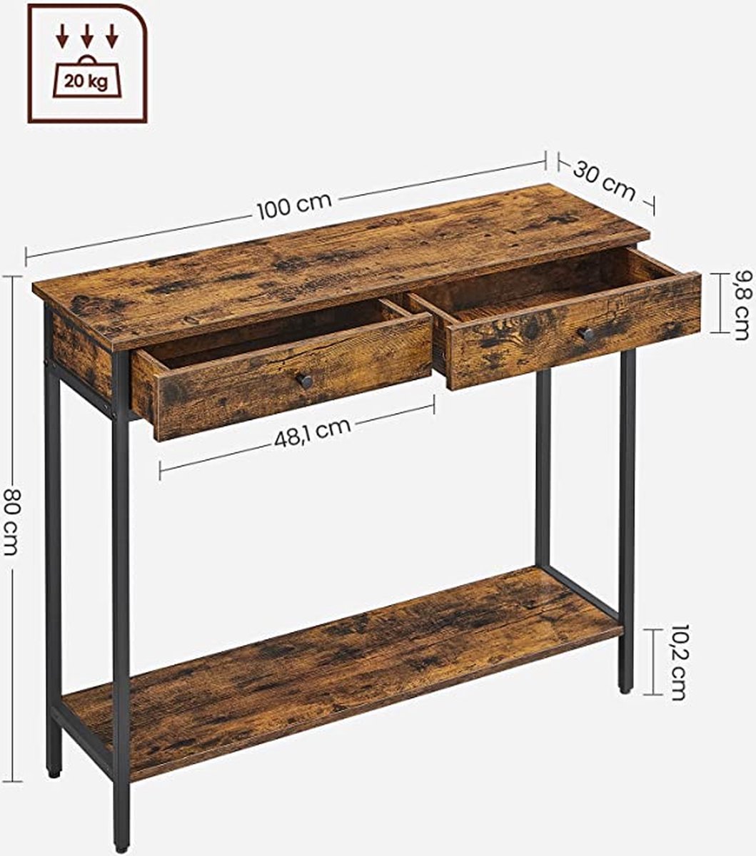 HOMCOM Consoletafel Industrieel Design, Bijzettafel, Dressoir, 1 Kast Bruin Zwart~1lbu66al0a800