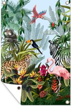 Tuindecoratie Jungle - Natuur - Jongens - Meisjes - Kinderen - Zebra - Flamingo - 40x60 cm - Tuinposter - Tuindoek - Buitenposter