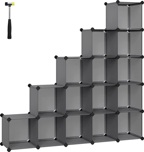 Hoppa! 15 Cube étagères étagère à chaussures bricolage Cube étagères empilables en plastique PP sans boulons étagères garde-robe séparateur de pièce pour chambre bureau gris