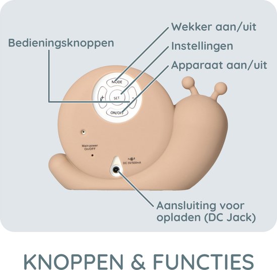 Alecto Baby BC110BE SIMON - Slaaptrainer, nachtlampje en wekker, slak, taupe