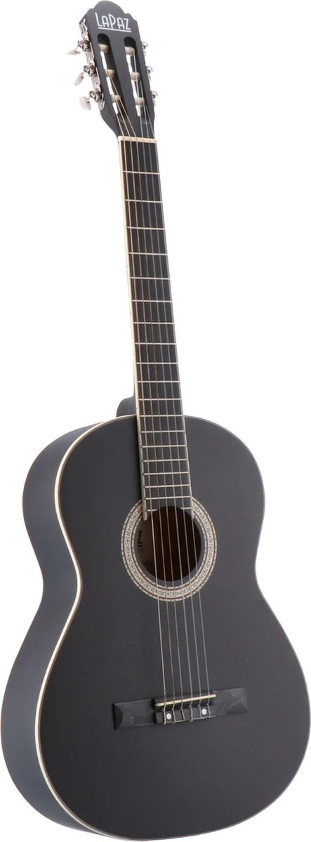 LaPaz C30BK klassieke gitaar 4/4-formaat zwart + statief + accessoires