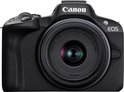 Zwarte Canon EOS R50 systeemcamera met RF-S 18-45mm F4.5-6.3 IS STM lens.