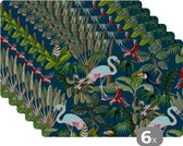 Placemat - Placemats kunststof - Jungledieren - Patroon - Kinderen - Flamingo - Papegaai - Kids - 45x30 cm - 6 stuks - Hittebestendig - Anti-Slip - Onderlegger - Afneembaar