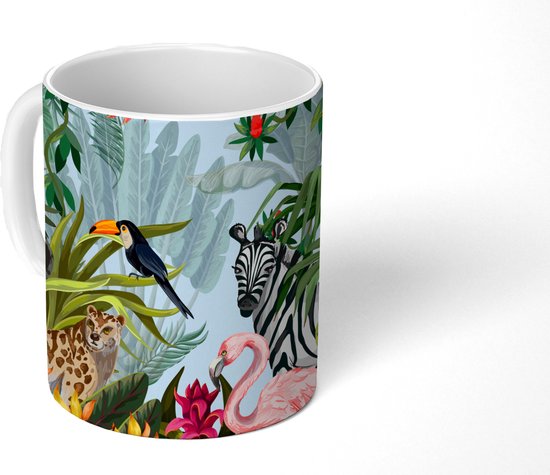 Mok - Koffiemok - Jungle - Natuur - Jongens - Meisjes - Kinderen - Zebra - Flamingo - Mokken - 350 ML - Beker - Koffiemokken - Theemok