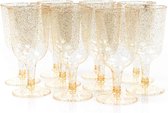 50 Plastic Wijnglazen met Gouden Glitter voor Bruiloften, Verjaardagen, Kerstmis & Feesten,