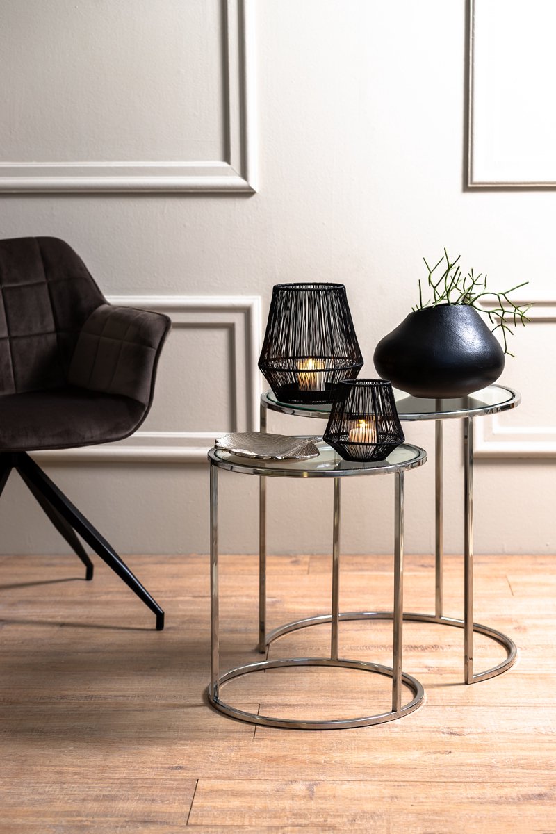 Bijzettafel DUARTE - Ø50x52cm - Zilver - Set van 2
