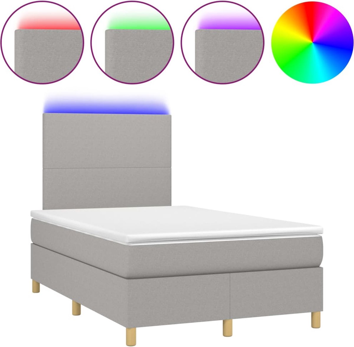 vidaXL - Boxspring - met - matras - en - LED - stof - lichtgrijs - 120x200 - cm