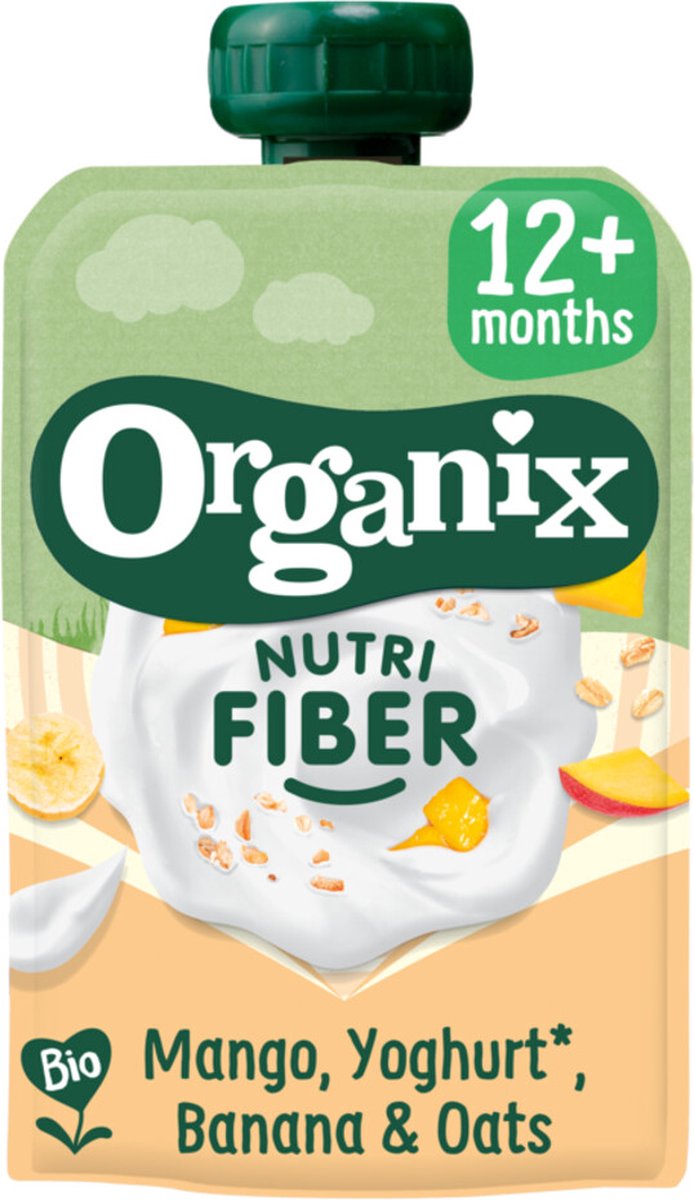 6x Organix Knijpfruit Nutri Fiber Mango Yoghurt Banaan 12+m 100 gr