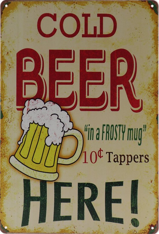 Wandbord Mancave Cold Beer Here Bier Vintage Retro Wanddecoratie Reclame 9637