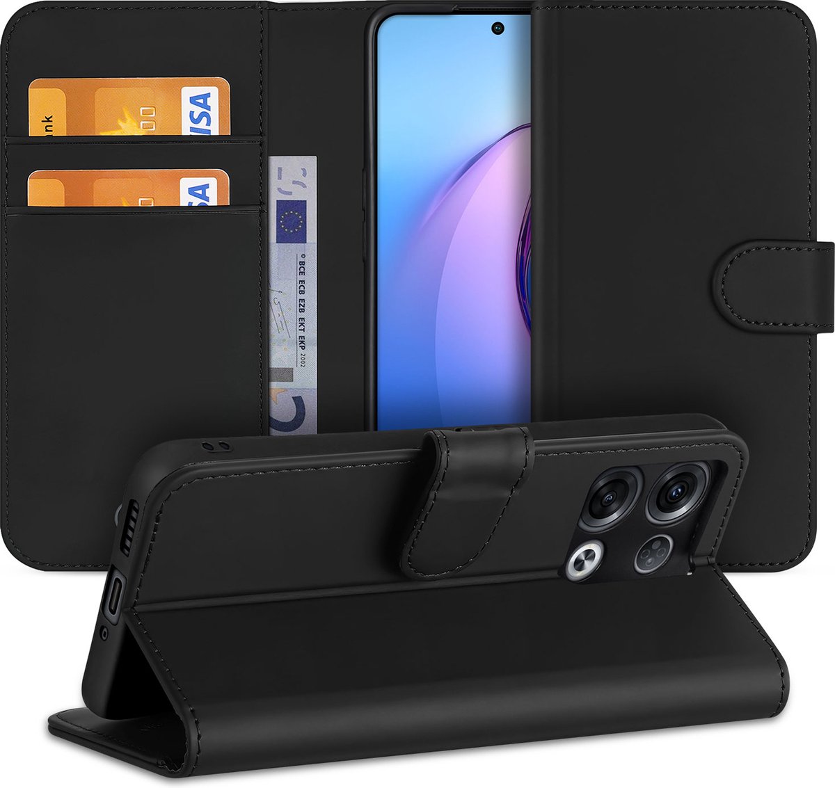 Book Cover Hoesje voor de OPPO Reno8 Pro Zwart met Pasjeshouder