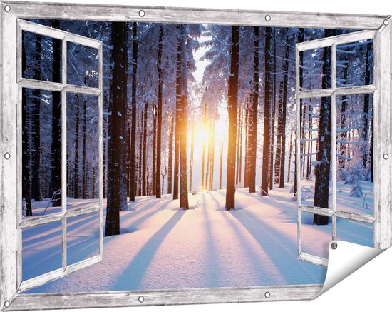 Gards Tuinposter Blauwe Gaai Vogel in de Sneeuw - 60x60 cm - Tuindoek