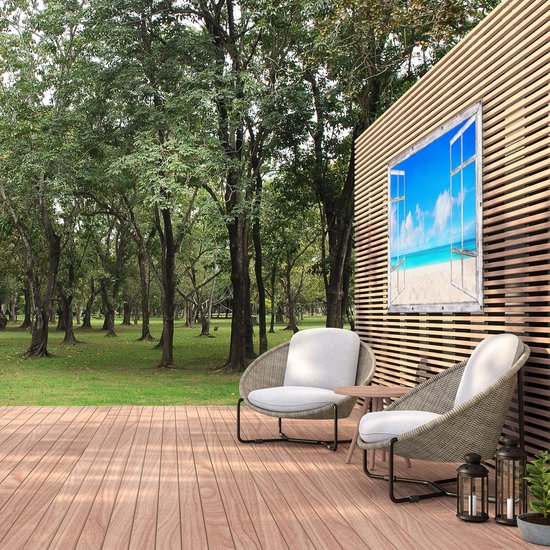 Gars Affiche de jardin Plage et mer transparentes au Sable Witte clair - 150x100 cm - Toile jardin - Décoration de jardin - Décoration murale extérieur - Tableau jardin
