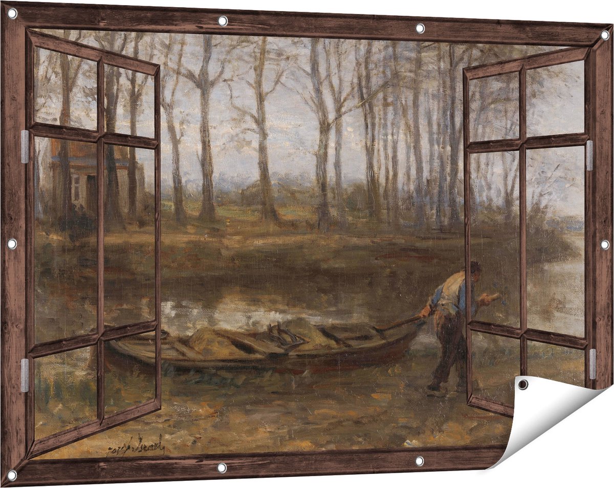 Gards Tuinposter Doorkijk De Zandschipper - Jozef Israëls - 120x80 cm - Tuindoek - Tuindecoratie - Wanddecoratie buiten - Tuinschilderij Donker bruin