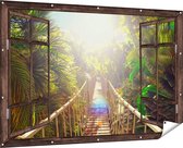 Gards Tuinposter Doorkijk Houten Brug in de Tropische Jungle - 180x120 cm - Tuindoek - Tuindecoratie - Wanddecoratie buiten - Tuinschilderij