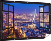Gards Garden Poster Look-through Rotterdam Skyline with the Erasmus Bridge - 180x120 cm - Toile de jardin - Décoration de jardin - Décoration murale extérieure - Peinture de jardin
