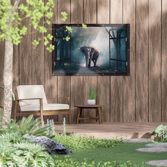 Tuinposter - 100x100 cm - Tegemoetkomende olifant
