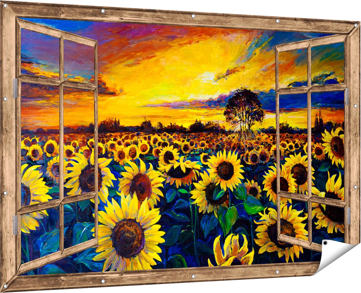 Gards Tuinposter Abstracte Kunst - Kampvuur - 60x40 cm - Tuindoek - Tuindecoratie - Wanddecoratie buiten - Tuinschilderij Multikleur