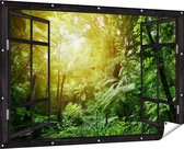 Gards Tuinposter Doorkijk Tropische Jungle met Zonneschijn - 180x120 cm - Tuindoek - Tuindecoratie - Wanddecoratie buiten - Tuinschilderij