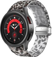 Strap-it Smartwatch bandje - Clear Leopard magnetisch siliconen bandje geschikt voor Samsung Galaxy Watch 6 / 6 Classic / Watch 5 / Watch 5 Pro / Watch 4 / Watch 4 Classic