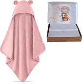 Handdoek met capuchon baby extra dik, warm en zacht, 75 x 75 cm, babyhanddoek met capuchon (100% bamboe), babyhanddoek capuchon met leuke geschenkverpakking (pioenroos)