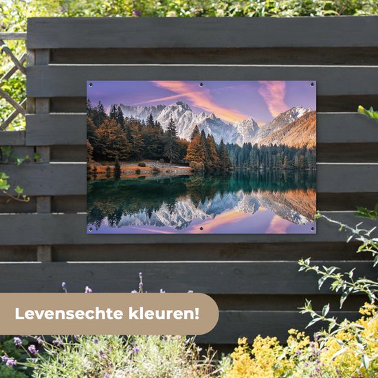 Affiche jardin - Toile jardin - Posters de jardin extérieur - Montagnes - Forêt - Water - Ciel - Rose - Violet - 120x80 cm - Jardin