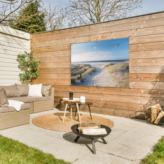 Affiche jardin - Toile Posters de jardin extérieur - Dune - Mouette - Plage - Mer - Soleil - 120x80 cm - Jardin