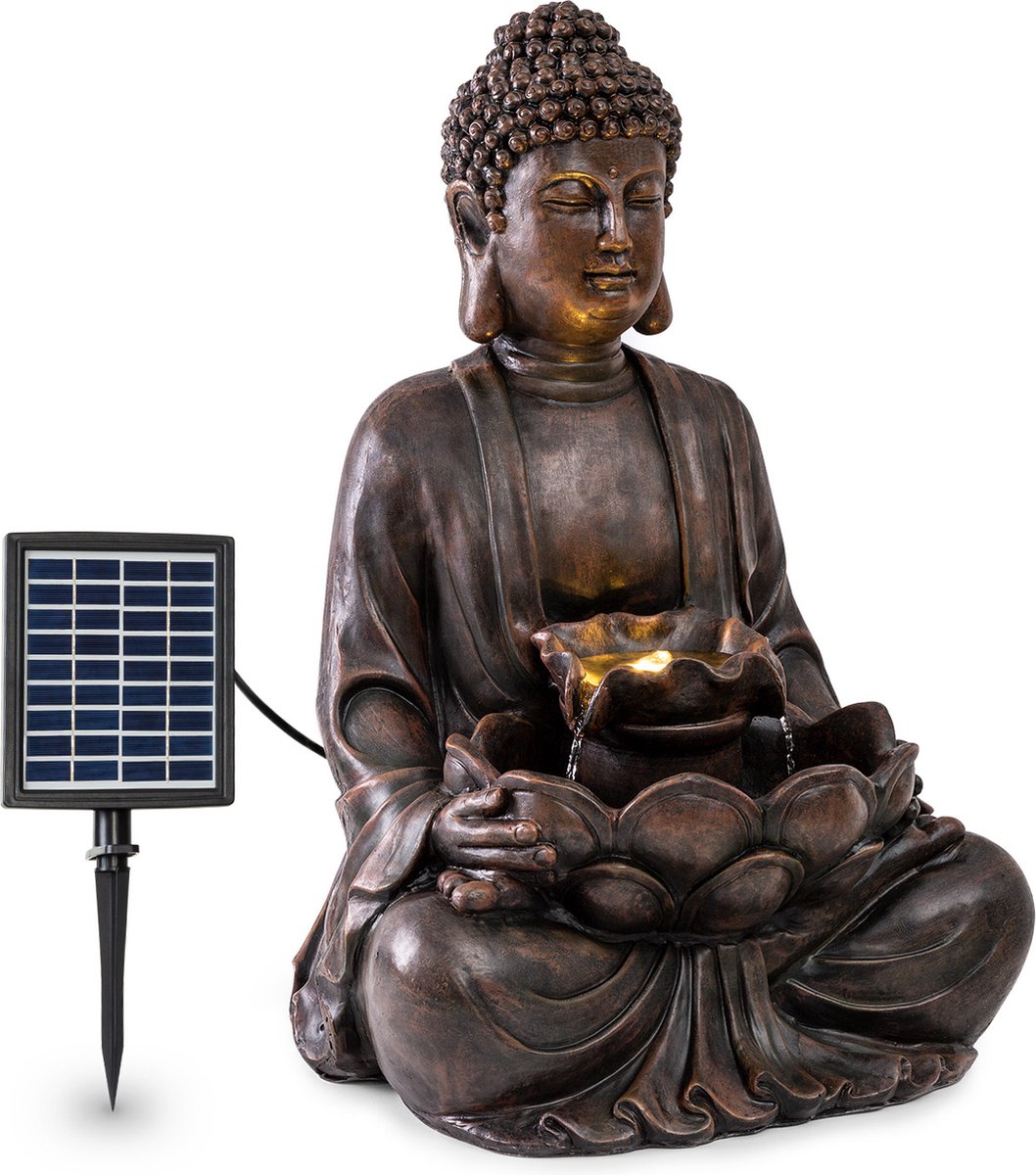 blumfeldt Dharma solar fontein, tuinfontein, sierfontein, decoratieve fontein, werkt op zonne-energie, LED-verlichting, 48 x 72 x 41 cm (BxHxD), materiaal: polyresin, voor binnen en buiten, brons
