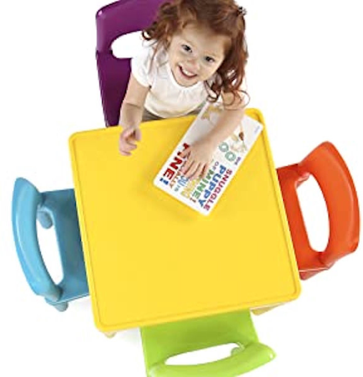 AufuN kindertafel met 4 verstellenbare stoelen, gemakkelijk afwasbaar, schildertafel voor klaslokaal, plastic kindermeubel, grijs