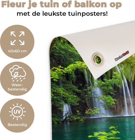 Affiche de jardin - Cascade - Water - Bois - Nature - Pont - Lac - Soleil - 40x60 cm - Toile de jardin - Toile de clôture