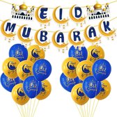 Gukasxi Eid Mubarak papieren banner met 49 Ft lint, 20 stuks Eid Mubarak ballon, moslim islamitische ramadan ballon festival party decoratie set, voor thuis tuin feest vakantie diner indoor outdoor