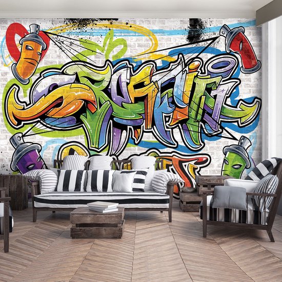 Fotobehang - Vlies Behang - Graffiti Kunst - Straatkunst - Muurschildering  - 254 x 184 cm | bol.com