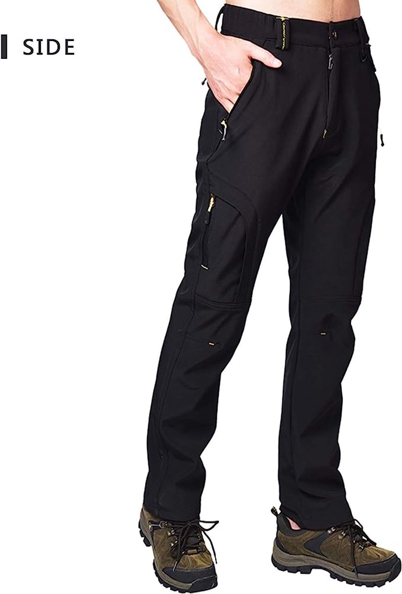 Winter Waterbestendig Warm Fleece Gevoerde Broek Heren met Multi Zakken Workout Winddicht Wandelen Softshell Broek, Kaki, XL