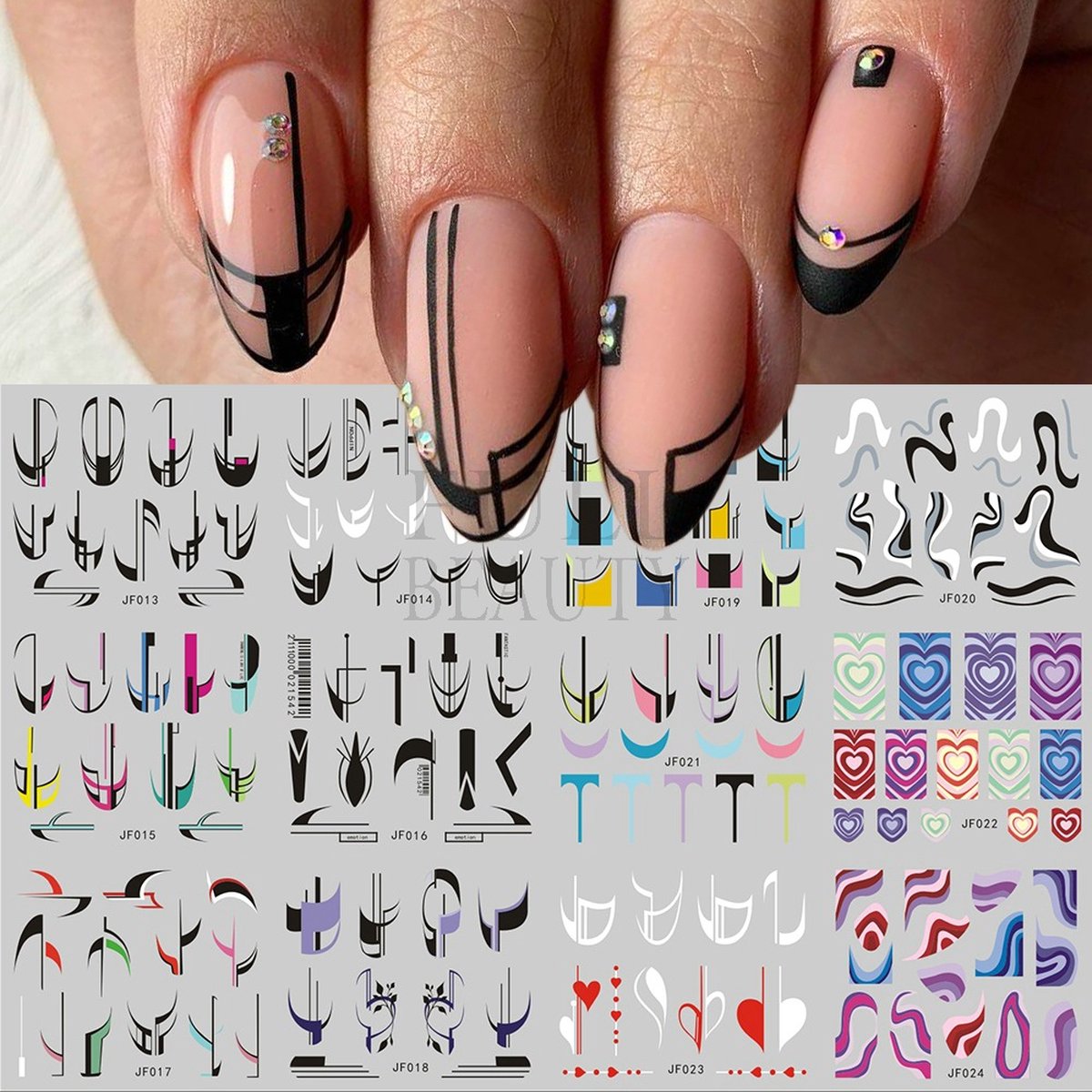 Goedkoopste 12 Stuks Nagelstickers – Modern – Moderne & Strakke Patronen – Nail Art Stickers – Set van 12 nagelstickers – Moderne en strakke patronen – nail art en decoratie – Gemakkelijk aan te brengen – thuis en salons