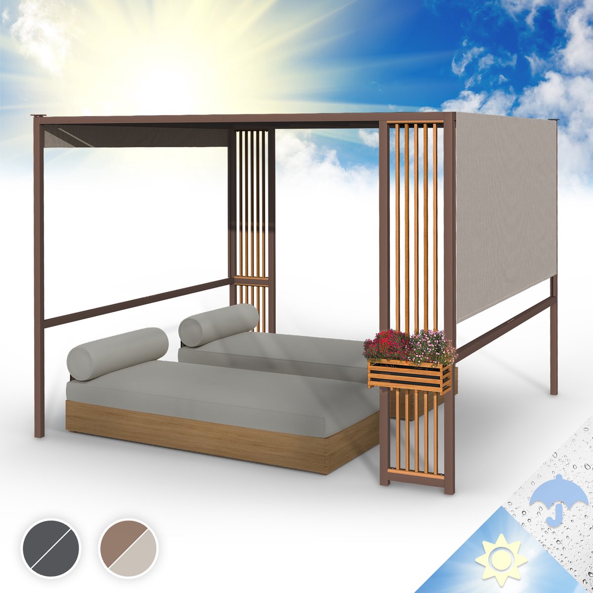 Blumfeldt Pergola, Paviljoens Waterdicht, Stabiel & Wintervast, Windbestendige Aluminium Pergola Vrijstaand, Terrasoverkapping Gazebo, Metalen Paviljoen met 1,5W Solar LED's, UV50+, Pergola 3x3 m