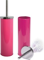 MSV Toiletborstel in houder/wc-borstel - 2x - metaal - fuchsia roze - 38 cm