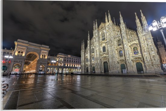 WallClassics - Acrylglas - Santa Maria del Fiore Kathedraal op Piazza Del Duomo Plein in Florence, Italië - 60x40 cm Foto op Acrylglas (Wanddecoratie op Acrylaat)