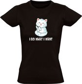 I do what i want Dames t-shirt | middelvinger | kat | zelf weten | doen wat je wil| schattig | huisdier | eigendunk| poes | poot |