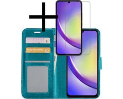 Hoesje - Met Screenprotector - Geschikt voor Samsung Galaxy A34 - Luxe Pasjeshouder - Bookcase Portemonee - Flip Case - Kunstleer Book Case - Flipcase - Book Cover - Walletcase - Portemonneehoes - Turquoise