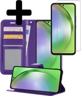Hoesje Geschikt voor Samsung A54 Hoesje Book Case Hoes Wallet Cover Met Screenprotector - Hoes Geschikt voor Samsung Galaxy A54 Hoesje Bookcase Hoes - Paars
