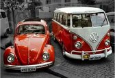 Diamond painting de luxe 40x50cm - Rode volkswagen busje en auto