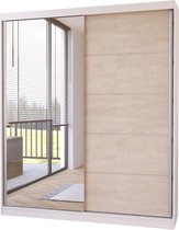 Zweefdeurkast Kledingkast met Spiegel Garderobekast met planken en kledingstang - 183x61x218 cm (BxDxH) - SLIK (Wit)