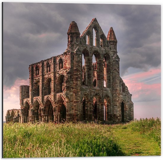 Dibond - Whitby Abbey Klooster - Verenigd Koninkrijk - 50x50 cm Foto op Aluminium (Wanddecoratie van metaal)