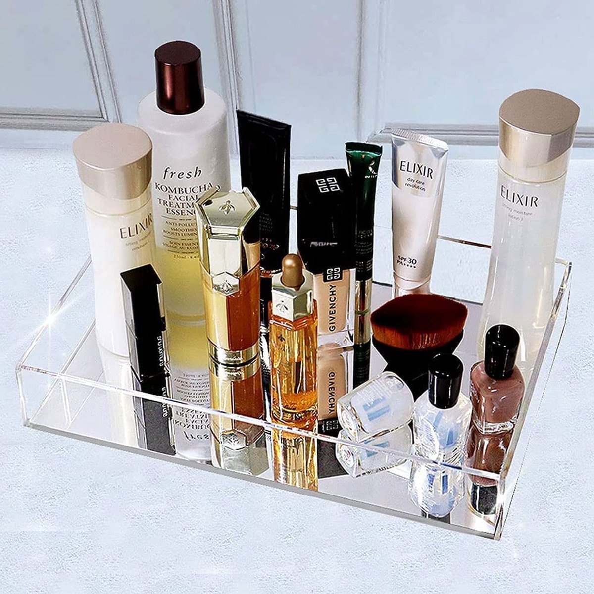 Plateau Miroir Chromé Pour Commode Ou Salle De Bain - Parfait Pour Parfums, Bijoux, Cosmétiques